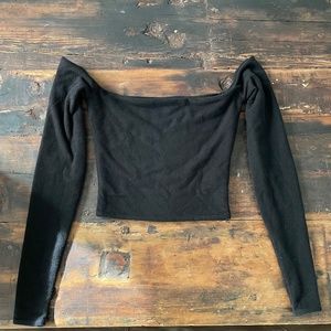 Are You Am I Black Off the Shoulder Crop Sweater Size Small